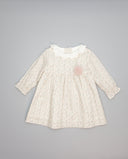 Vestido rosa de viella floral con cuello volante bordado y manga larga