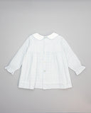 Vestido azul de algodón vichy con cuello blanco y lazo de terciopelo