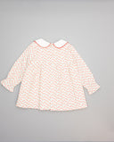 Corduroy cherry print dress with picot trim collar and grosgrain bow