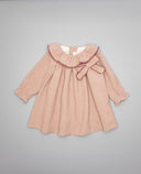 Vestido bebé de pana con cuello volante, puntilla y lazo