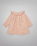 Vestido bebé de pana con cuello volante, puntilla y lazo