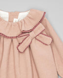 Vestido bebé de pana con cuello volante, puntilla y lazo