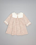 Pink tweed dress with beige sailor collar and mohair ribbon