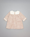 Pink tweed dress with beige sailor collar and mohair ribbon