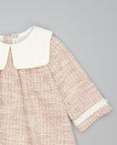 Pink tweed dress with beige sailor collar and mohair ribbon