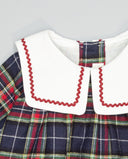 Vestido cuadros escoceses granate y marino, cuello marinero blanco