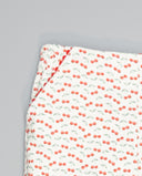 Corduroy trousers with cherry print and pockets with picot trim
