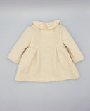 Beige wool blend coat with ruffle collar and velvet bows