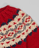 Jersey rojo de lana merino con greca beige y marino