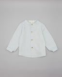 Camisa niño verde jade de viella con cuello mao y botones de madera