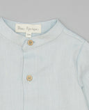 Camisa niño verde jade de viella con cuello mao y botones de madera