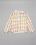Camisa niño de cuadros ventana multicolor con cuello mao y botones de madera