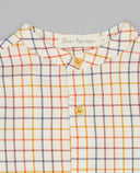 Camisa niño de cuadros ventana multicolor con cuello mao y botones de madera