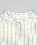 Boys double layer gauze striped shirt in blue and taupe with mao collar