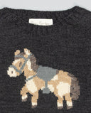 Jersey antracita de lana merino con intarsia de caballito