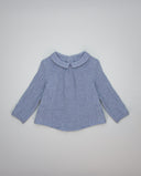 Camisa niño azul de gasa de doble tela con fuelle central y cuello