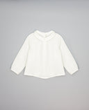 White boys double layer gauze shirt with central pleat and collar