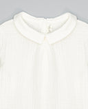 Camisa niño blanca de gasa de doble tela con fuelle central y cuello