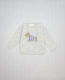 Jersey gris de lana merino con intarsia de perro