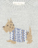 Jersey gris de lana merino con intarsia de perro