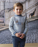 Jersey gris de lana merino con intarsia de perro