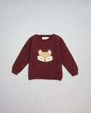 Jersey granate de lana merino con intarsia de zorrito