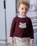 Jersey granate de lana merino con intarsia de zorrito