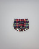 Navy and burgundy tartan boys shorts with coconut buttons