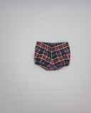 Navy and burgundy tartan boys shorts with coconut buttons