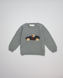 Jade green merino wool sweater with car intarsia