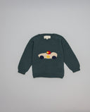 Jersey verde de lana merino con intarsia de coche