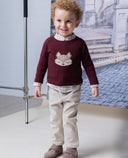 Pantalón niño beige de sarga algodón con bolsillos laterales