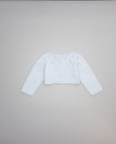 Chaqueta niña azul de cashmere con calados y botones de nácar