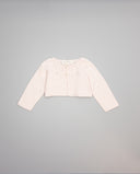Chaqueta niña rosa de cashmere con calados y botones de nácar