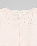 Chaqueta niña rosa de cashmere con calados y botones de nácar