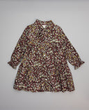 Vestido granate animal print con volantes y lazada en cuello