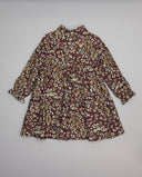Vestido granate animal print con volantes y lazada en cuello