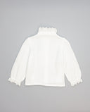 Beige girls cotton shirt with plumeti and embroidered ruffle