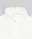 Beige girls cotton shirt with plumeti and embroidered ruffle