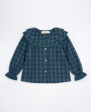 Blusa de niña de cuadros con doble volante en cuello