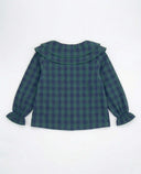 Blusa de niña de cuadros con doble volante en cuello