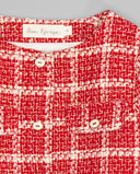 Chaqueta roja de tweed de cuadros con botones dorados y de nácar