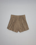 Brown herringbone shorts with front pleats and gathered back