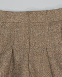 Brown herringbone shorts with front pleats and gathered back