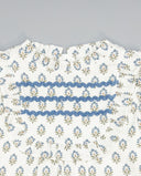 Vestido azul de viella floral con ondulina de chenilla azul