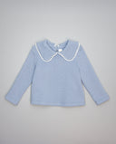 Jersey azul de punto texturizado con cuello de guipur
