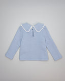 Jersey azul de punto texturizado con cuello de guipur