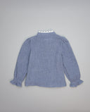 Camisa niña de algodón con guipur en cuello y entredoses