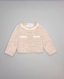 Chaqueta rosa de tweed con ribete de mohair y botones dorados