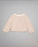 Chaqueta rosa de tweed con ribete de mohair y botones dorados